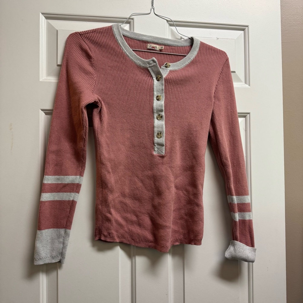 Faherty Pink and Gray Mikki Henley Top